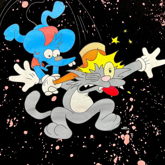 Zara Black Tee featuring The Simpsons characters Itchy and Scratchy - Picture 1 of 5